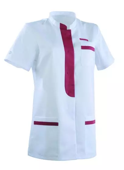 Tunique médicale femme KIM Col Officier Clemix 2.0 blanc / Cassis