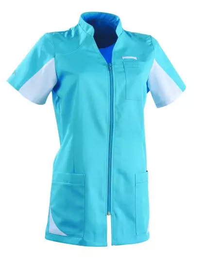 Tunique médicale femme SANDRINE Col Officier Clemix 2.0 Turquoise / Blanc