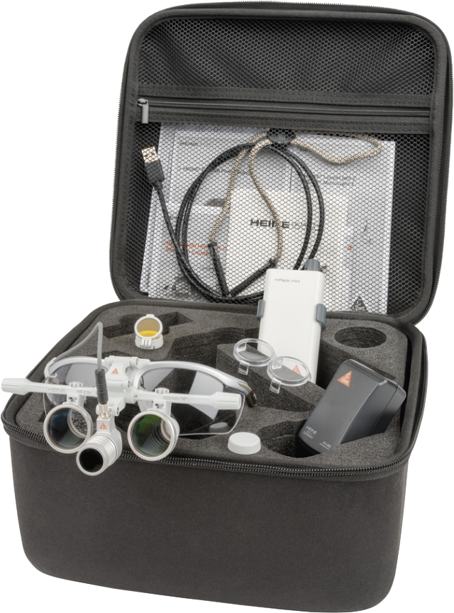 Kit lampe frontale Loupelight 2 LED + loupe binoculaire Heine