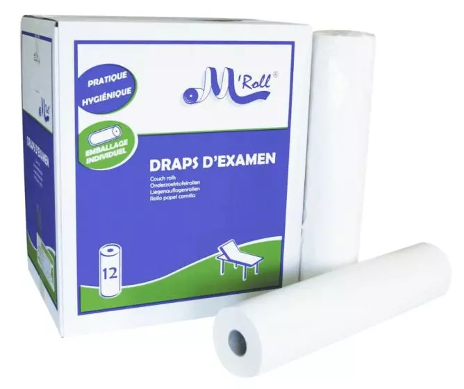 Draps d'examen ouate lisse M'Roll Prédécoupe longue (12 rouleaux)