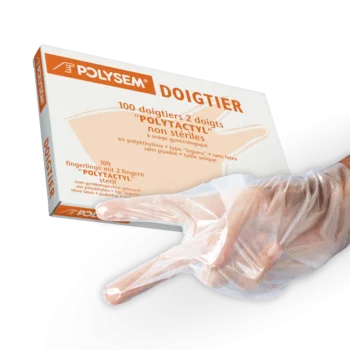 Boite de 100 doigtiers 2 doigts polyéthylène non poudrés non stériles Polyactyl