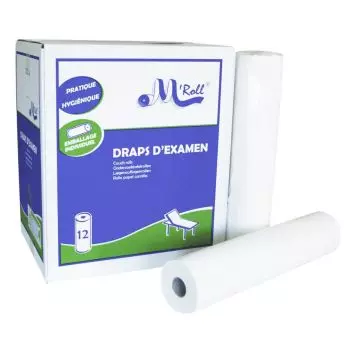 Draps d'examen ouate lisse M'Roll Prédécoupe longue (12 rouleaux)