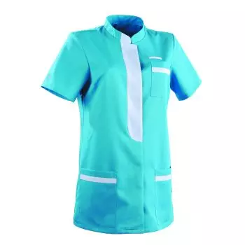 Tunique médicale femme KIM Col Officier Clemix 2.0 Turquoise / Blanc