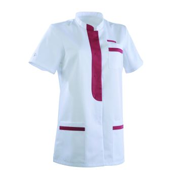 Tunique médicale femme KIM Col Officier Clemix 2.0 blanc / Cassis