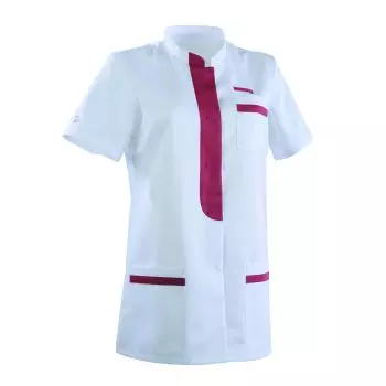 Tunique médicale femme KIM Col Officier Clemix 2.0 blanc / Cassis