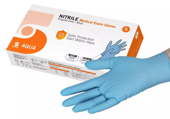 Gants d'examen nitrile Aqua non poudrés non stériles (boite de 100)