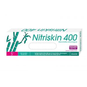 50 Gants d'examen NITRILE non stériles non poudrés manchettes extra-longues 400 Nitriskin LCH 
