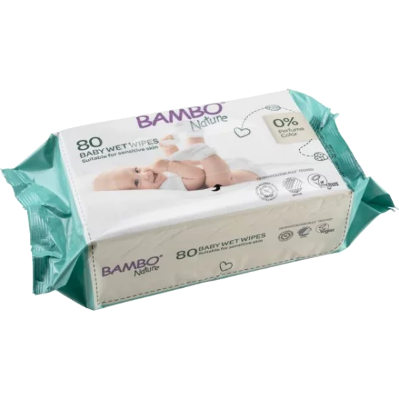 Lingettes imprégnées bébé Bambo Nature (sachet de 80)