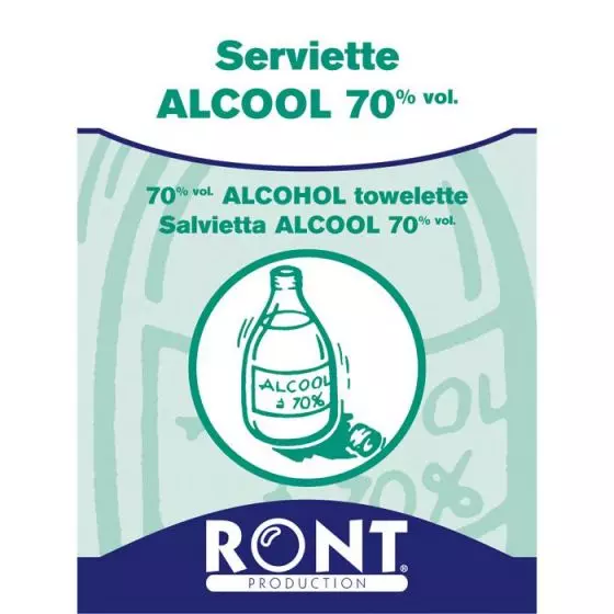 Serviettes à Alcool 70 % Isopropylique Ront 23060 Boîte de 100