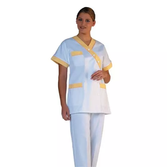 Tunique médicale femme Timme blanc parement jaune Mulliez
