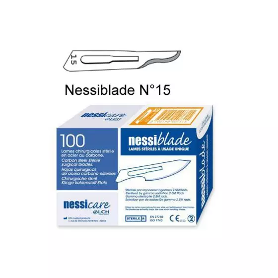 Lames de bistouris stériles à usage unique LCH Nessiblade N°15 boîte de 100