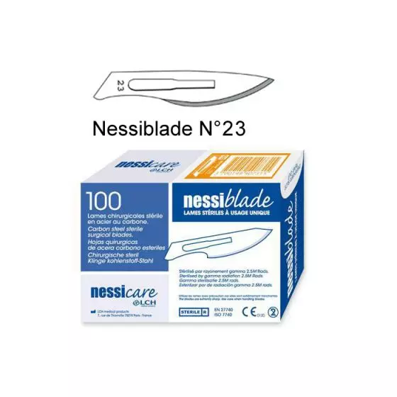 Lames de bistouris stériles à usage unique LCH Nessiblade N°23 boîte de 100