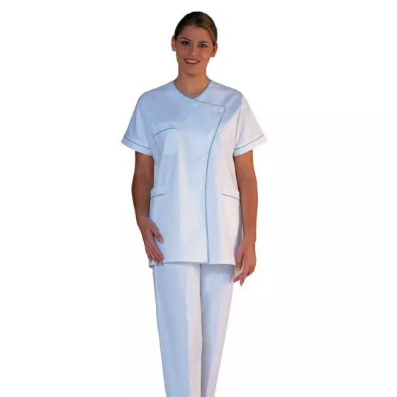 Tunique médicale femme Taffa blanc liseré ciel Mulliez