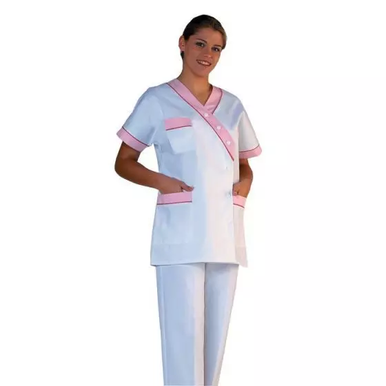 Tunique médicale femme Timme blanc parement rose Mulliez