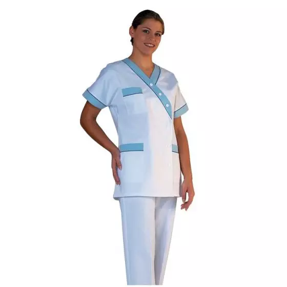Tunique médicale femme Timme blanc parement ciel Mulliez