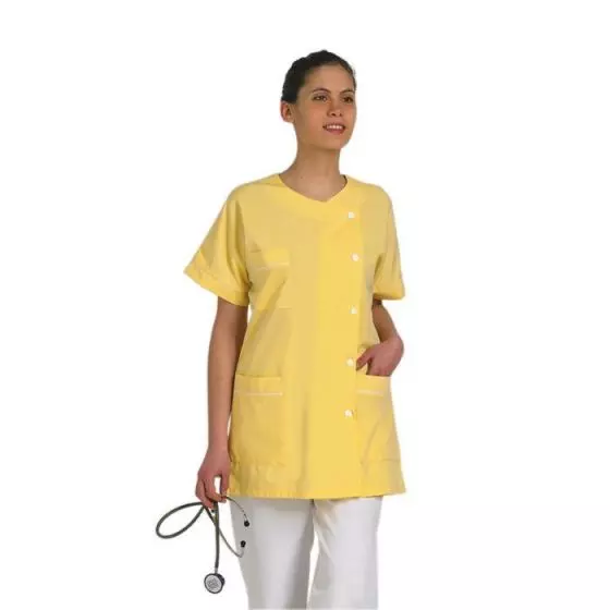Tunique médicale femme Traxa jaune liseré blanc Mulliez
