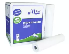 Draps d'examen ouate lisse M'Roll Prédécoupe longue (12 rouleaux)