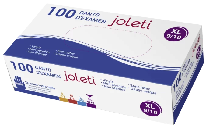 Gants vinyle non poudrés non stériles (boite de 100) Joleti